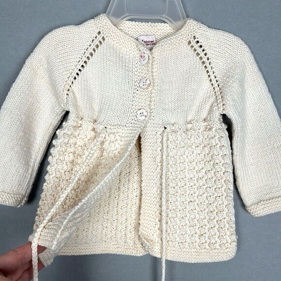 Baby Girl Knit Cardigan by Beberavi Merino Wool Cream Pom Pom Tie NWT 6 months - Picture 2 of 13